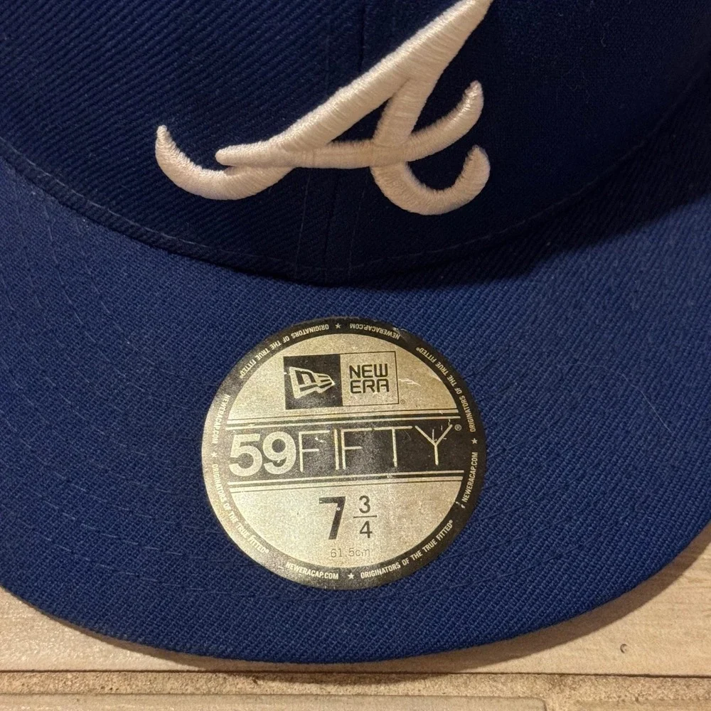 New Era 59FIFTY Atlanta Braves Fitted Hat Blue Wool King Side Patch 7 3/4 MLB